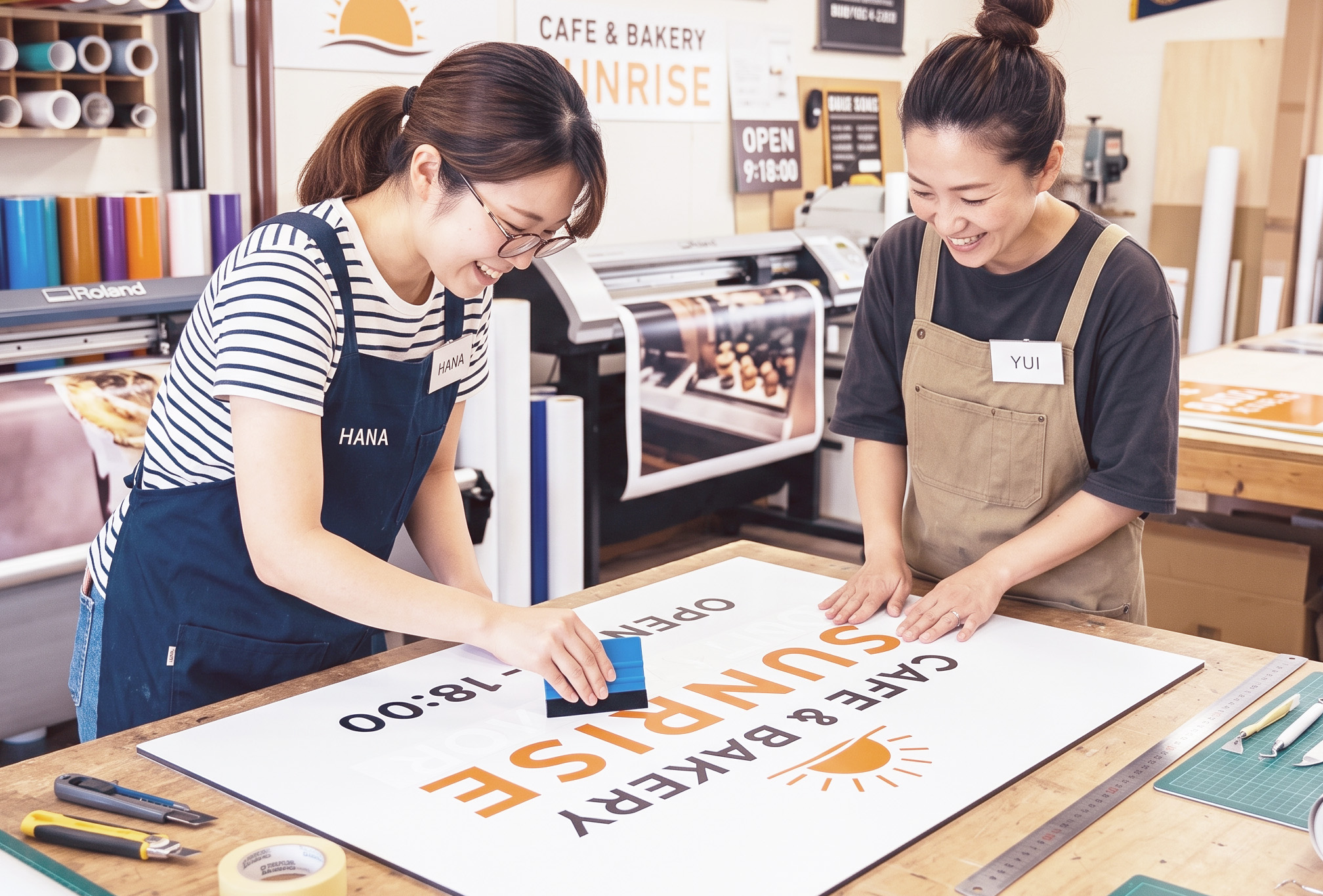 自社工場で看板を製作している様子