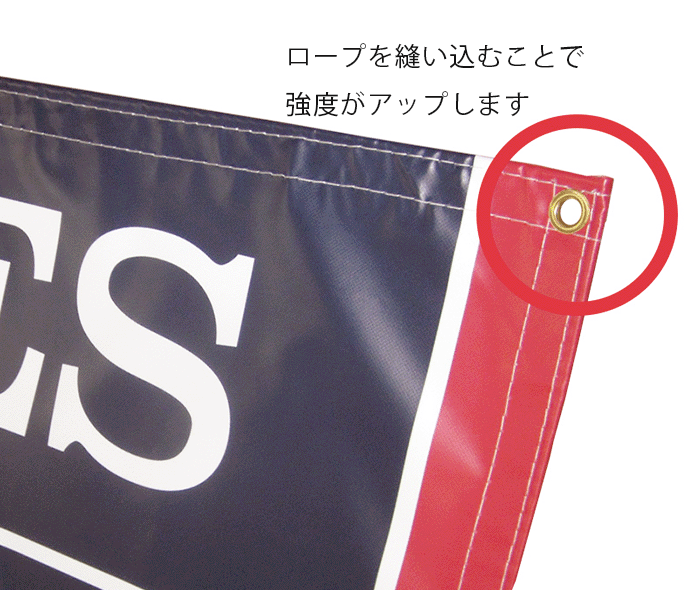 四方ロープ縫製＋ハトメ加工の見本